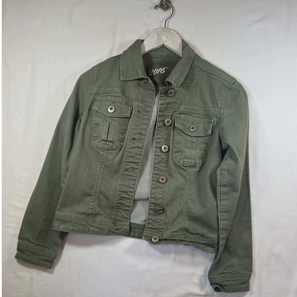 2016 by Parasuco Womens Olive Green Denim Trucker Jacket Stretch Size Small